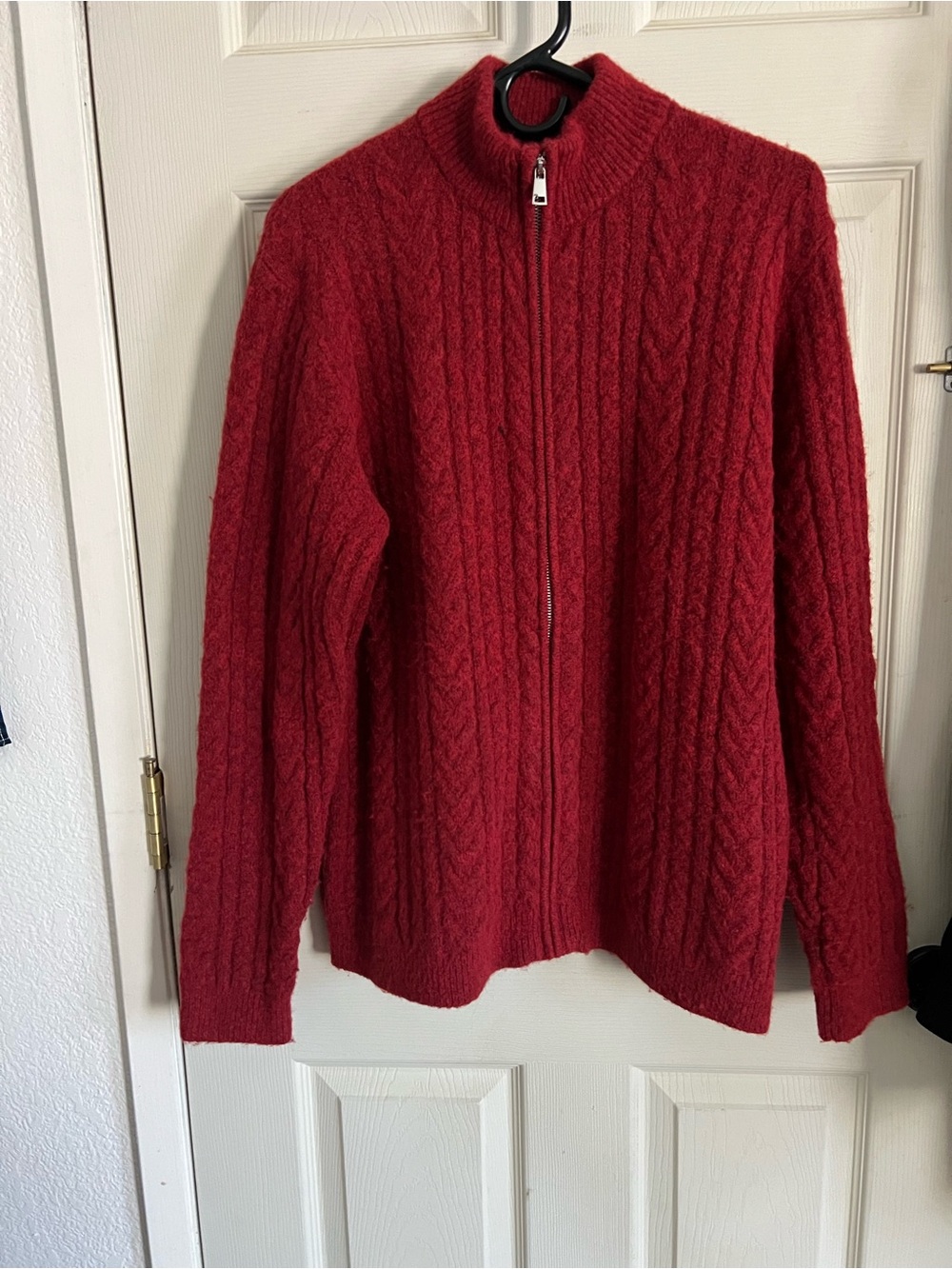 Topman Men’s Red Cable-Knit Zip-Front Sweater M